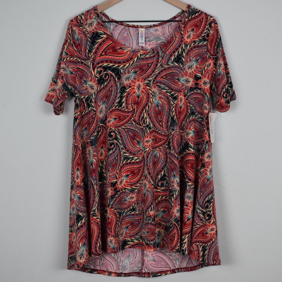 LuLaRoe Tops - Lularoe Perfect T Red Floral Geometric Print S NWT